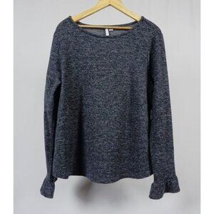 ELLE Women’s Large Gray Long Sleeve Ruffle Cuff Warm Soft Sweater EUC!